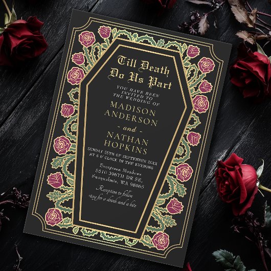 Till Death Do Us Part Roos Black Gothic Wedding Kaart