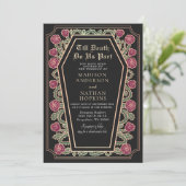 Till Death Do Us Part Roos Black Gothic Wedding Kaart (Staand voorkant)