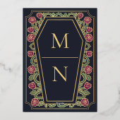 Till Death Do Us Part Roos Blauwe Gotische bruilof Folie Uitnodiging (Achterkant)