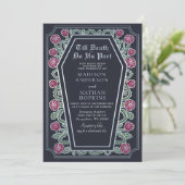 Till Death Do Us Part Roos Blauwe Gotische bruilof Kaart (Staand voorkant)