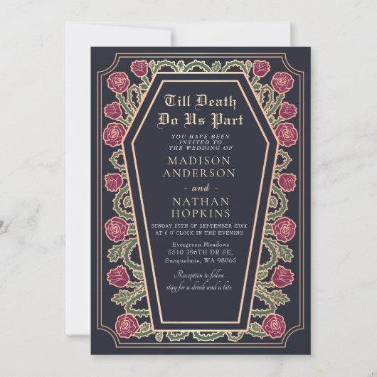 Till Death Do Us Part Roos Blauwe Gotische bruilof Kaart (Voorkant)