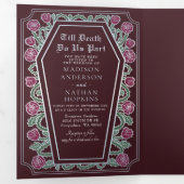 Till Death Do Us Part Roos Rode Gotische bruiloft Drieluik Uitnodiging (Binnenzijde eerst)