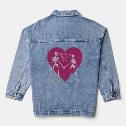 Till Death Do us Part Skelet & Paarse Hart Denim Jacket (Achterkant)