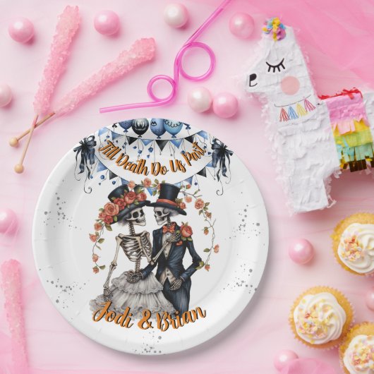Till Death Do Us Part Skeleton Halloween bruiloft Papieren Bordje (Feest)