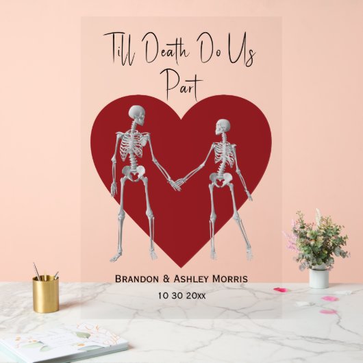 Till Death Do Us Part Skeleton Wedding Rood Welkom Acryl Bord (Huwelijk)