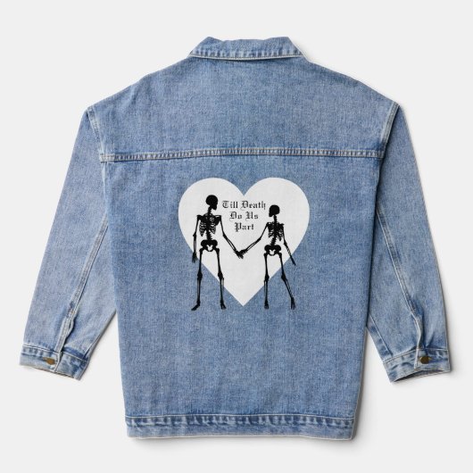 Till Death Do us part wit & zwart skelet Denim Jacket (Achterkant)