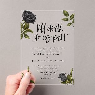 Till Death Do Us Part Zwart Roos Fall Wedding Acryl Uitnodigingen