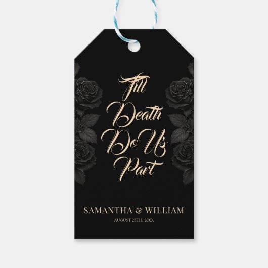 Till Death Do Us Part Zwarte Rozen bruiloft Cadeaulabel (Voorkant)