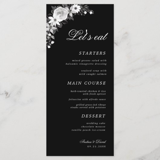 Till Death Do US Party Gothic Bloemen Zwart Bruilo Menu (Voorkant)