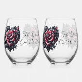 Till Death Do Us Party Gothic Zwart en Rood Rose Wijnglas Zonder Voet (Voorkant)