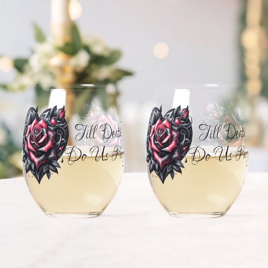 Till Death Do Us Party Gothic Zwart en Rood Rose Wijnglas Zonder Voet (Insitu (Huwelijk))