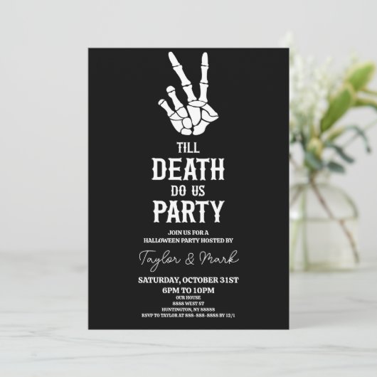 Till Death Do US Party Skeleton Halloween Party Kaart (Staand voorkant)