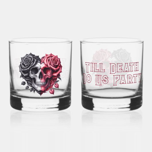 Till Death Do US Party Skull Rode en Zwarte Rozen Whisky Glas (Voorkant)