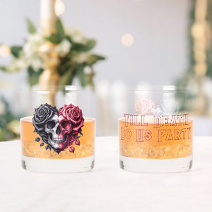 Till Death Do US Party Skull Rode en Zwarte Rozen Whisky Glas