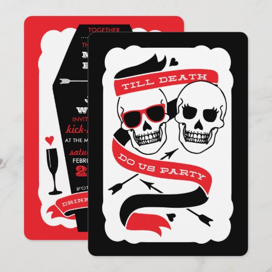 Till Death Do Us Party - Zwart en Rood Bruiloft Kaart (Voorkant / Achterkant)