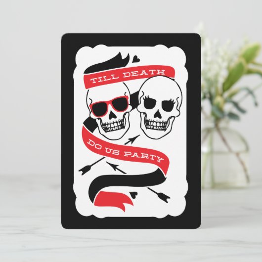 Till Death Do Us Party - Zwart en Rood Bruiloft Kaart (Staand voorkant)