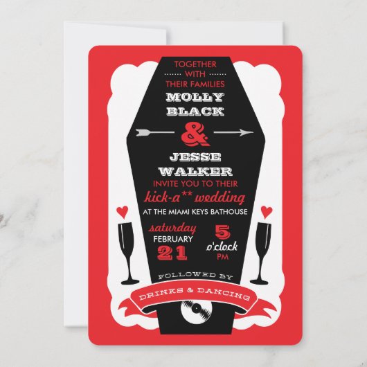 Till Death Do Us Party - Zwart en Rood Bruiloft Kaart (Achterkant)