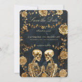 TILL DEATH Gold Skeletten en Rozen Save the Date Kaart (Voorkant)