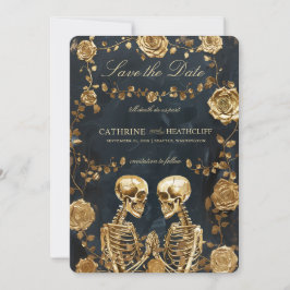 TILL DEATH Gold Skeletten en Rozen Save the Date Kaart