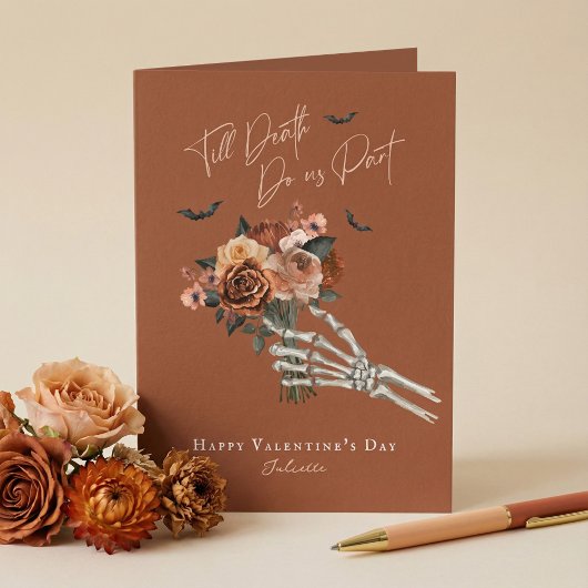 Till Death Gothic Floral Skeleton Hand Valentine Feestdagen Kaart