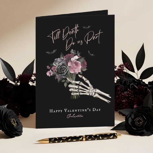 Till Death Gothic Floral Skeleton Hand Valentine Feestdagen Kaart