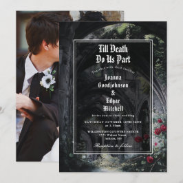 Till Death Gothic Ruins Roses Floral Photo Wedding Kaart