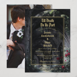Till Death Gothic Ruins Roses Floral Photo Wedding Kaart