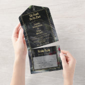 Till Death Gothic Ruins Roses Floral Wedding All In One Uitnodiging (Afscheurbaar)