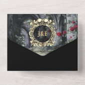 Till Death Gothic Ruins Roses Floral Wedding All In One Uitnodiging (Achterkant)