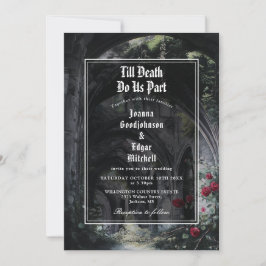 Till Death Gothic Ruins Roses Monogram Wedding Kaart