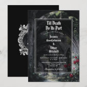 Till Death Gothic Ruins Roses Monogram Wedding Kaart (Voorkant / Achterkant)