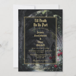 Till Death Gothic Ruins Roses Monogram Wedding Kaart