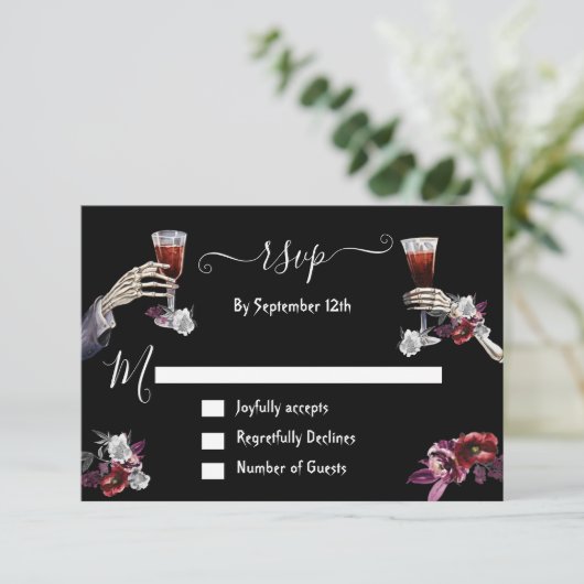 Till Death Gothic Skelet responskaarten RSVP Kaart (Staand voorkant)