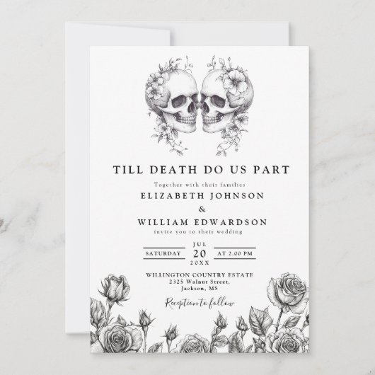 Till Death Gothic Skulls Fotohuwelijksuitnodiging Kaart (Voorkant)