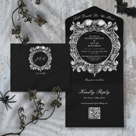 Till Death Gothic Skulls QR Code Huwelijk All In One Uitnodiging