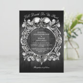 Till Death Gothic Skulls Zwart Hout Wedding Kaart (Staand voorkant)