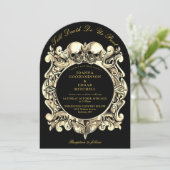 Till Death Gothic zwart en goud foto bruiloft Kaart (Staand voorkant)