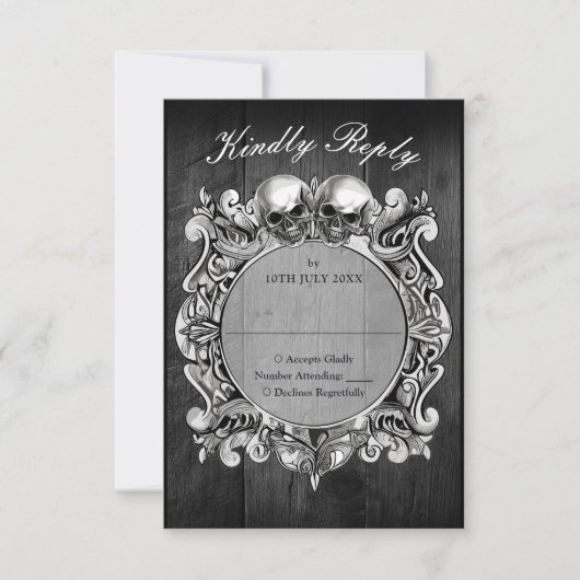 Till Death Gothic Zwart Rustiek Hout Wedding RSVP Kaartje (Voorkant)