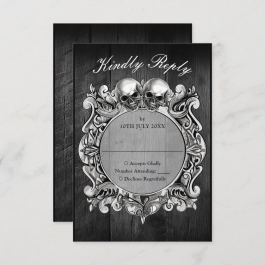 Till Death Gothic Zwart Rustiek Hout Wedding RSVP Kaartje (Voorkant / Achterkant)