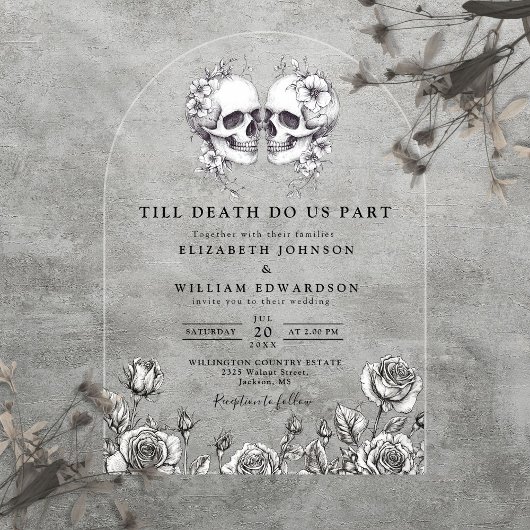 Till Death Gotische Bloemen Schedels Wedding Arch Acryl Uitnodigingen