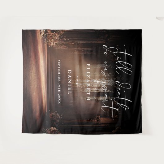 Till Death Gotische bruiloft foto achtergrond Wandkleed (Voorkant (horizontaal))