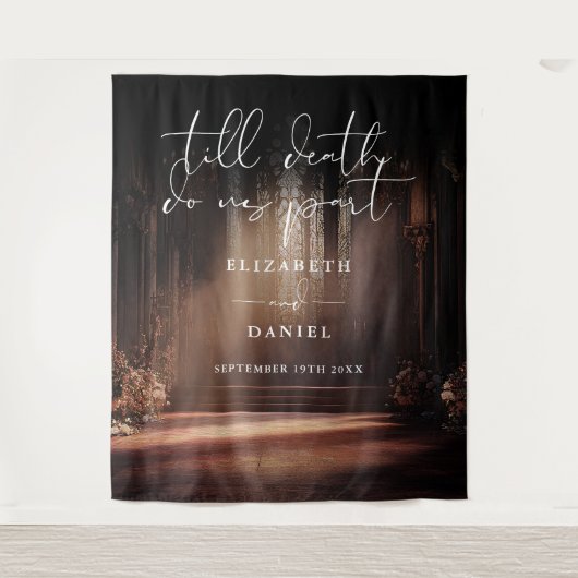 Till Death Gotische bruiloft foto achtergrond Wandkleed (Voorkant)