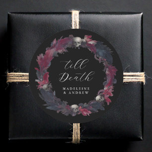 Till Death Gotische bruiloft schedel veren Ronde Sticker