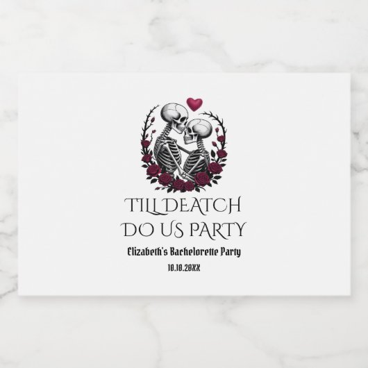 Till Death Party Gothic Skeleton Roos Bachelore Sparkling Wijnetiket (Enkel label)