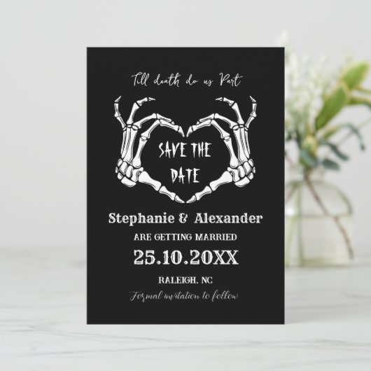 Till Death Save The Date Halloween Gothic Wedding Kaart (Staand voorkant)