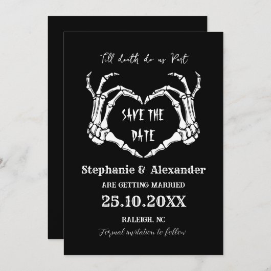 Till Death Save The Date Halloween Gothic Wedding Kaart (Voorkant / Achterkant)