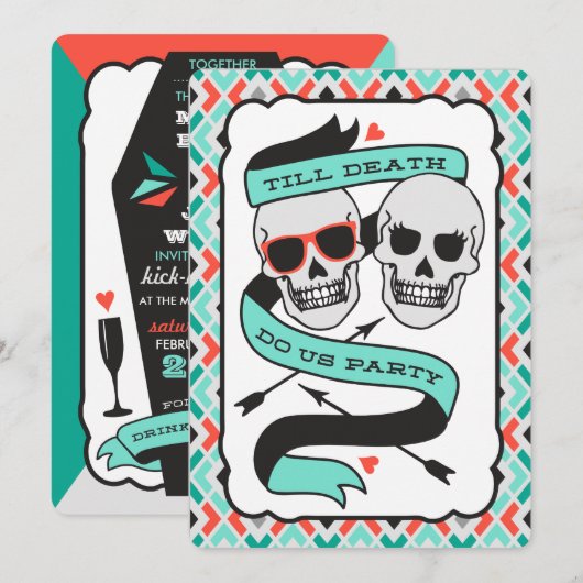 Till Death - Turquoise en Oranje bruiloft Kaart (Voorkant / Achterkant)