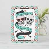 Till Death - Turquoise en Oranje bruiloft Kaart (Staand voorkant)