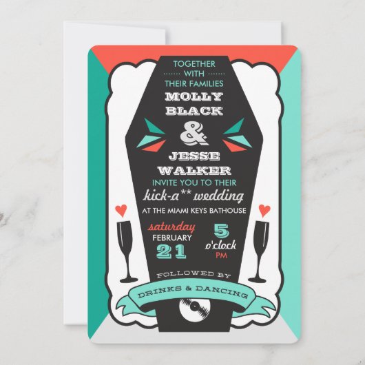 Till Death - Turquoise en Oranje bruiloft Kaart (Achterkant)