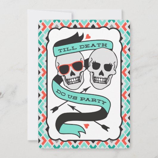 Till Death - Turquoise en Oranje bruiloft Kaart (Voorkant)